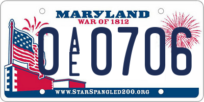 MD license plate 0AE0706