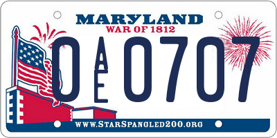MD license plate 0AE0707