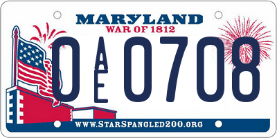 MD license plate 0AE0708