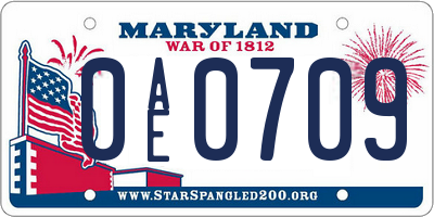 MD license plate 0AE0709
