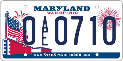 MD license plate 0AE0710