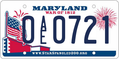 MD license plate 0AE0721