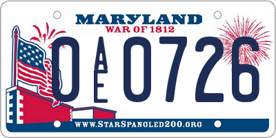 MD license plate 0AE0726