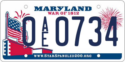 MD license plate 0AE0734