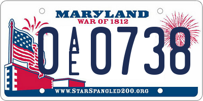 MD license plate 0AE0738