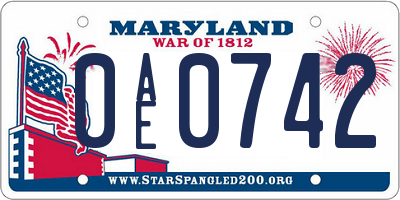 MD license plate 0AE0742