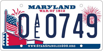 MD license plate 0AE0749