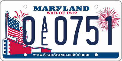 MD license plate 0AE0751
