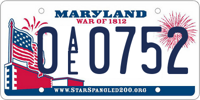 MD license plate 0AE0752
