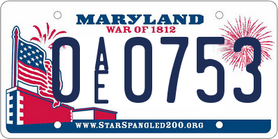 MD license plate 0AE0753