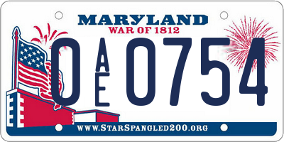 MD license plate 0AE0754