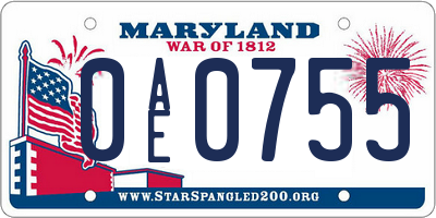MD license plate 0AE0755