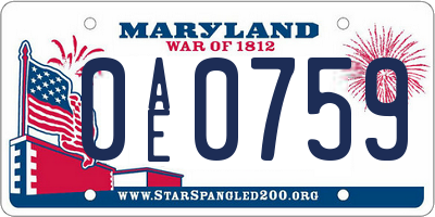 MD license plate 0AE0759