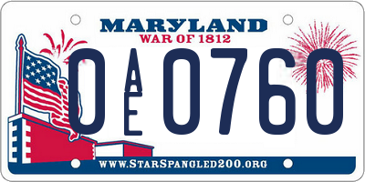 MD license plate 0AE0760
