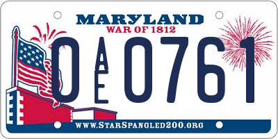 MD license plate 0AE0761