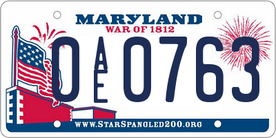 MD license plate 0AE0763