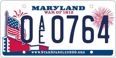 MD license plate 0AE0764