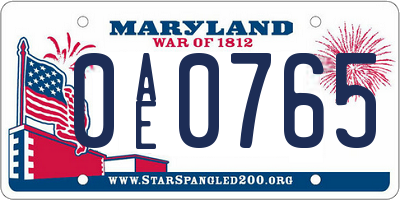 MD license plate 0AE0765