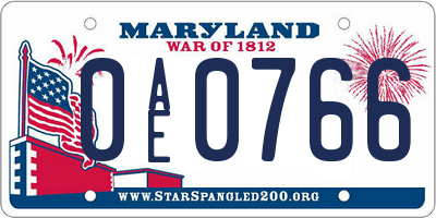MD license plate 0AE0766