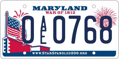 MD license plate 0AE0768