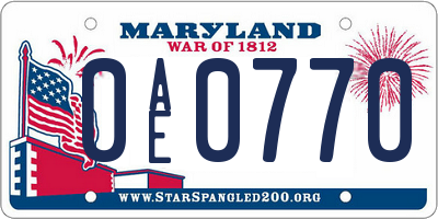 MD license plate 0AE0770