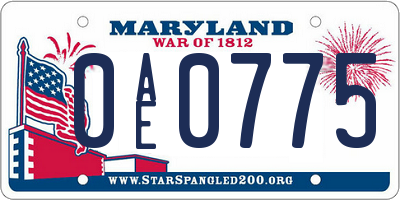MD license plate 0AE0775