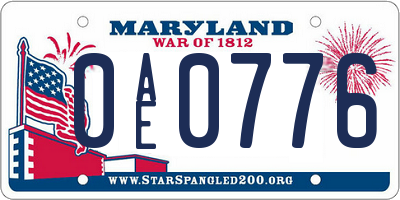 MD license plate 0AE0776
