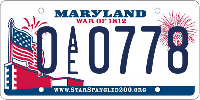 MD license plate 0AE0778