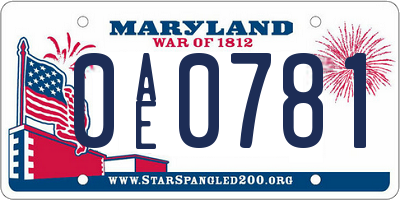 MD license plate 0AE0781