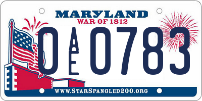 MD license plate 0AE0783