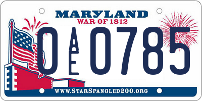 MD license plate 0AE0785