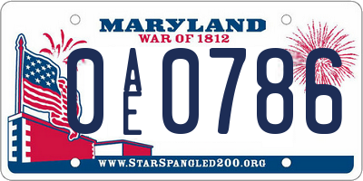 MD license plate 0AE0786