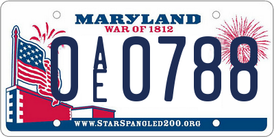 MD license plate 0AE0788
