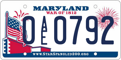 MD license plate 0AE0792
