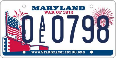 MD license plate 0AE0798