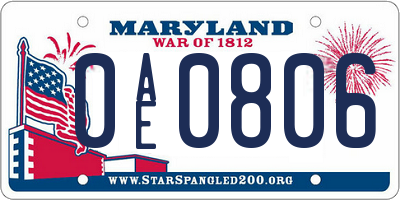 MD license plate 0AE0806