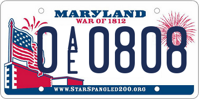 MD license plate 0AE0808