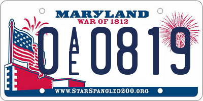 MD license plate 0AE0819