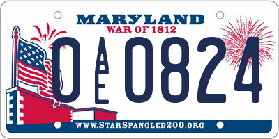 MD license plate 0AE0824