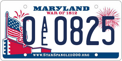 MD license plate 0AE0825