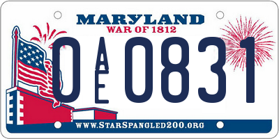 MD license plate 0AE0831