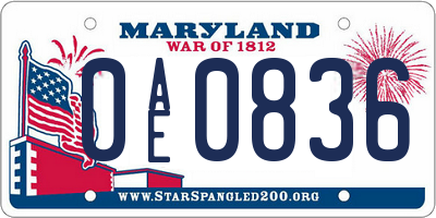 MD license plate 0AE0836