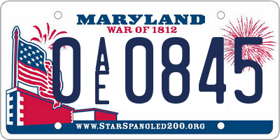 MD license plate 0AE0845
