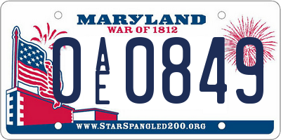MD license plate 0AE0849