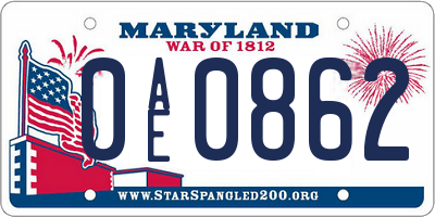 MD license plate 0AE0862