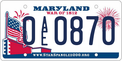 MD license plate 0AE0870