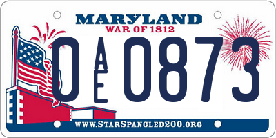 MD license plate 0AE0873