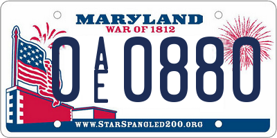 MD license plate 0AE0880