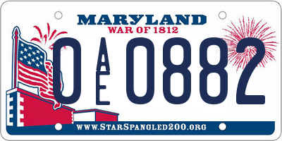 MD license plate 0AE0882