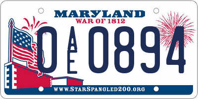 MD license plate 0AE0894
